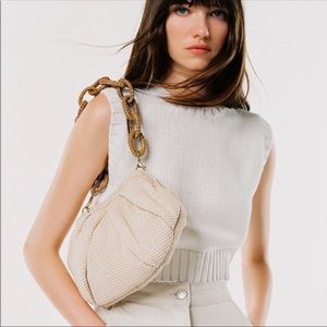 Zara Raffia Shoulder Strap clutch Neutral Cream Bag